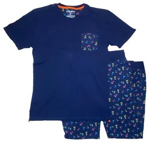 Hawke &‎ Co Cocktail Drinks Navy Blue Pajama Shirt Pant Set Sz M